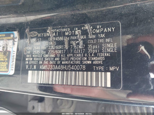 Продаж на аукціоні авто 2017 Hyundai Tucson Se Plus, vin: KM8J33A48HU540078, номер лоту: 45907701