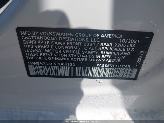 Продажа на аукционе авто 2022 Volkswagen Passat 2.0t Se, vin: 1VWSA7A39NC004932, номер лота: 45907733