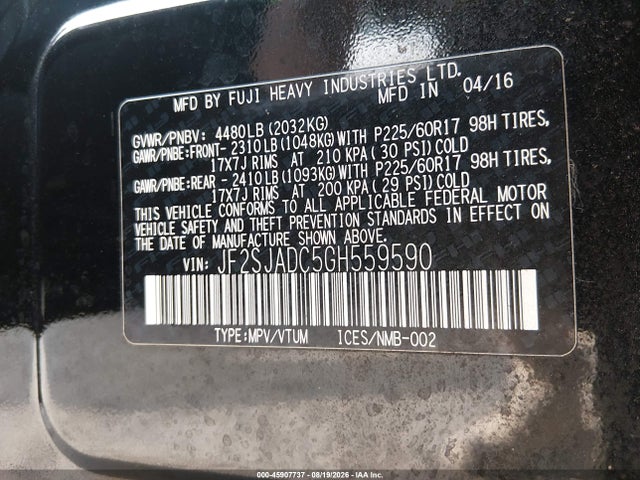 JF2SJADC5GH559590 Subaru Forester 2.5i Premium