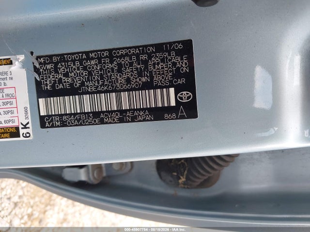 2007 Toyota Camry Le მანქანა იყიდება აუქციონზე, vin: JTNBE46K673066907, აუქციონის ნომერი: 45907754