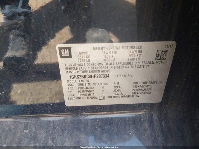 2017 Gmc Yukon Slt მანქანა იყიდება აუქციონზე, vin: 1GKS2BKC8HR207334, აუქციონის ნომერი: 45907755