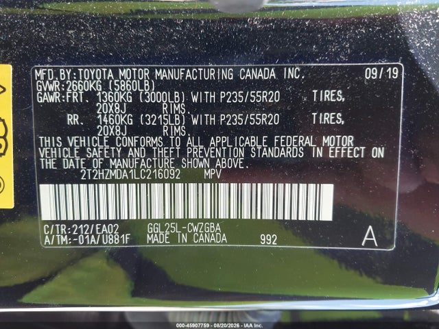Продажа на аукционе авто 2020 Lexus Rx 350, vin: 2T2HZMDA1LC216092, номер лота: 45907759