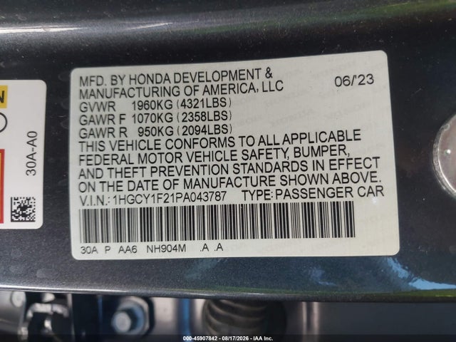 1HGCY1F21PA043787 Honda ACCORD LX