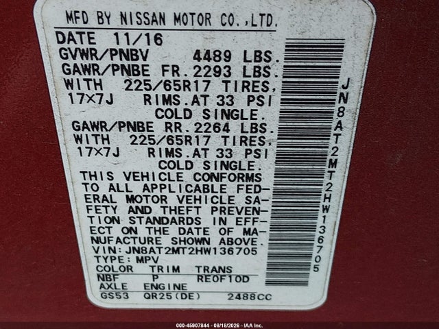 Nissan ROGUE SV 2017 JN8AT2MT2HW136705 Image 9