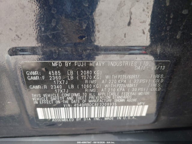 Продаж на аукціоні авто 2014 Subaru Outback 2.5i Premium, vin: 4S4BRBDC8E3208935, номер лоту: 45907847