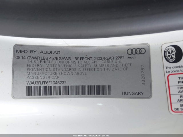 Продажа на аукционе авто 2015 Audi A3 2.0t Premium, vin: WAU3FLFF6F1046232, номер лота: 45907850