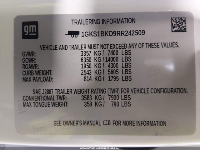 Продаж на аукціоні авто 2024 Gmc Yukon 2wd Slt, vin: 1GKS1BKD9RR242509, номер лоту: 45907891