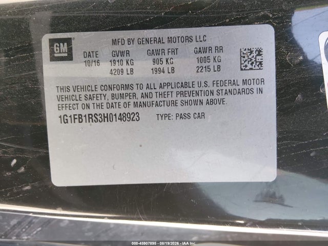 Продаж на аукціоні авто 2017 Chevrolet Camaro 1lt, vin: 1G1FB1RS3H0148923, номер лоту: 45907895