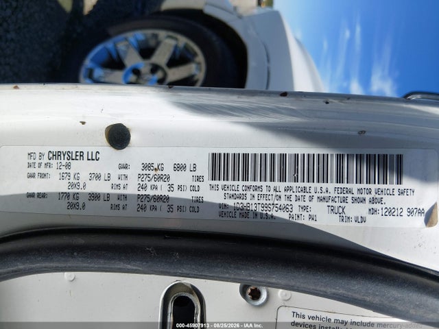 45907913 :رقم المزاد ، 1D3HB13T99S754063 vin ، 2009 Dodge Ram 1500 Laramie مزاد بيع