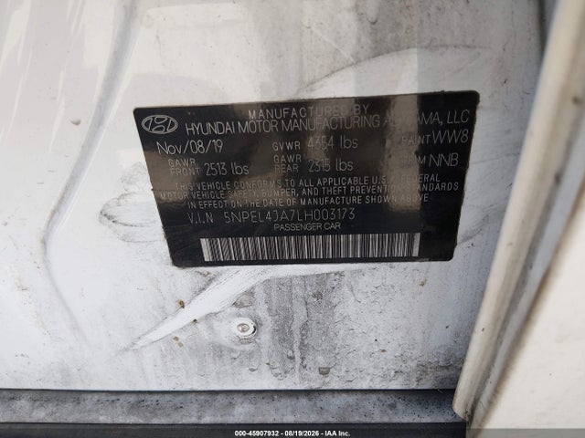 Продаж на аукціоні авто 2020 Hyundai Sonata Sel, vin: 5NPEL4JA7LH003173, номер лоту: 45907932