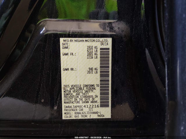 Nissan Altima 2.5 Sl 2014 1N4AL3AP4EC412216 Image 9