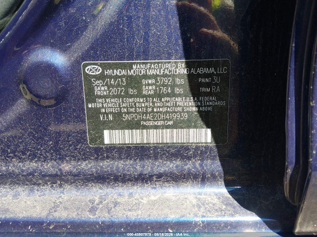 Продажа на аукционе авто 2013 Hyundai Elantra Gls, vin: 5NPDH4AE2DH419939, номер лота: 45907979