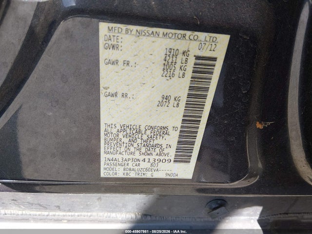 45907981 :رقم المزاد ، 1N4AL3AP3DN413909 vin ، 2013 Nissan Altima 2.5 Sv مزاد بيع