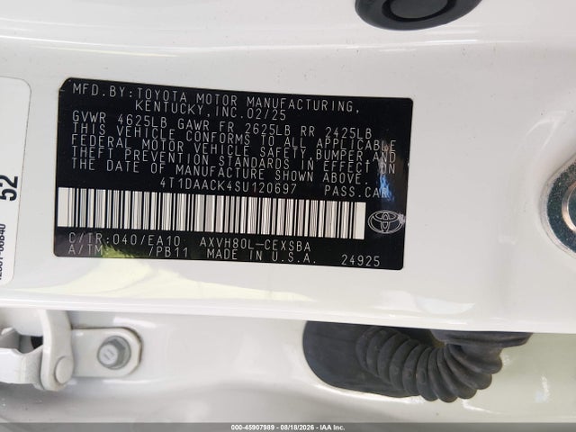 45907989 :رقم المزاد ، 4T1DAACK4SU120697 vin ، 2025 Toyota Camry Se مزاد بيع