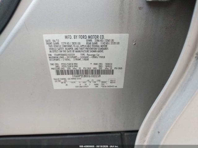 2014 Ford Taurus Sel მანქანა იყიდება აუქციონზე, vin: 1FAHP2E80EG103559, აუქციონის ნომერი: 45908005