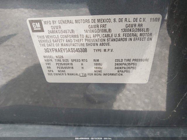 Aukcja sprzedaży 2010 Cadillac Srx Luxury Collection, vin: 3GYFNAEY5AS545308, numer aukcji: 45908008