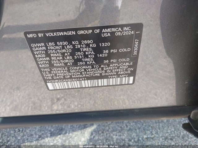 2025 Volkswagen Atlas 2.0t Se W/technology მანქანა იყიდება აუქციონზე, vin: 1V2HR2CAXSC501471, აუქციონის ნომერი: 45908022