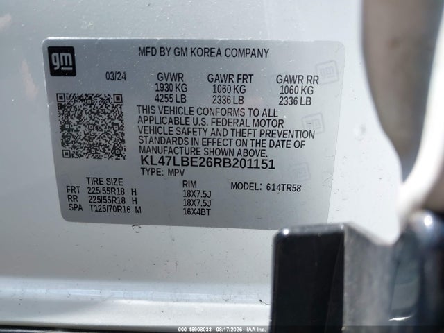 45908033 :رقم المزاد ، KL47LBE26RB201151 vin ، 2024 Buick Envista Sport Touring Fwd مزاد بيع