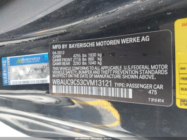 45908034 :رقم المزاد ، WBAUC9C53CVM13121 vin ، 2012 Bmw 135i مزاد بيع