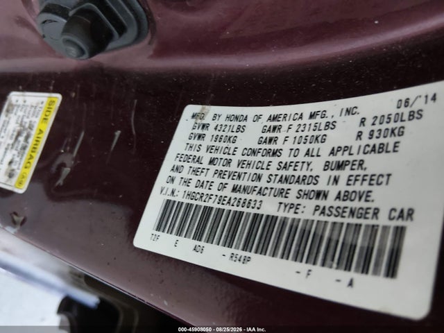 Продаж на аукціоні авто 2014 Honda Accord Ex, vin: 1HGCR2F79EA268633, номер лоту: 45908050