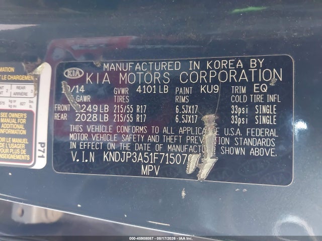 KIA SOUL + 2015 KNDJP3A51F7150761 Image 9