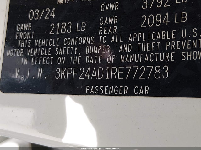 2024 Kia Forte Lxs მანქანა იყიდება აუქციონზე, vin: 3KPF24AD1RE772783, აუქციონის ნომერი: 45908099