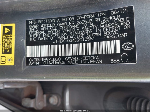 Продажа на аукционе авто 2013 Lexus Es 350, vin: JTHBK1GG4D2013581, номер лота: 45908098
