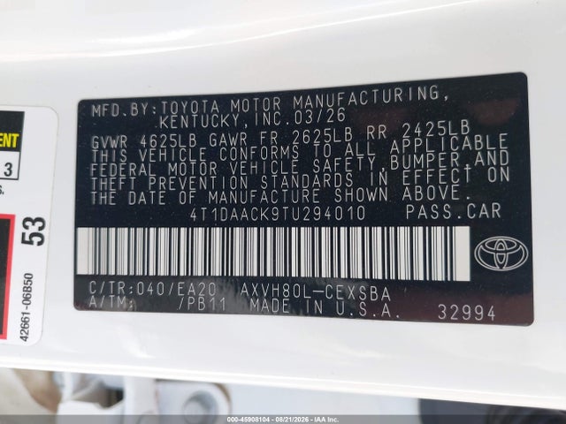 Продажа на аукционе авто 2026 Toyota Camry Nightshade, vin: 4T1DAACK9TU294010, номер лота: 45908104