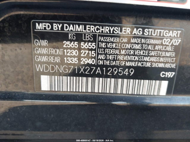 Aukcja sprzedaży 2007 Mercedes-benz S 550, vin: WDDNG71X27A129549, numer aukcji: 45908147