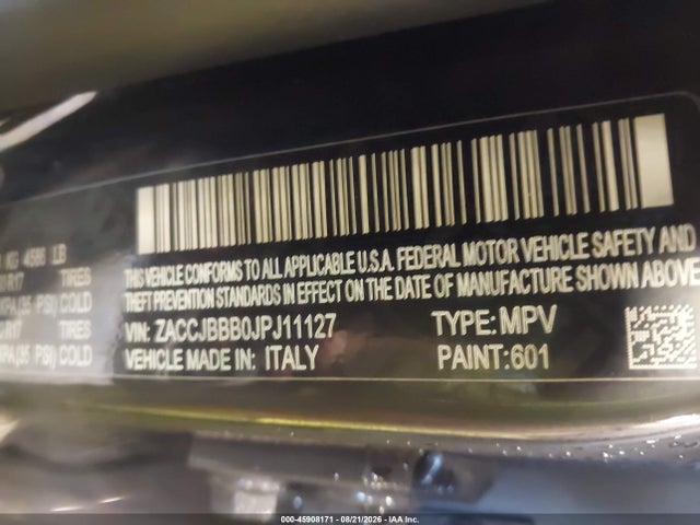 Aukcja sprzedaży 2018 Jeep Renegade Latitude 4x4, vin: ZACCJBBB0JPJ11127, numer aukcji: 45908171