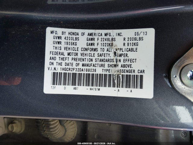 Aukcja sprzedaży 2013 Honda Accord Lx, vin: 1HGCR2F32DA188036, numer aukcji: 45908180