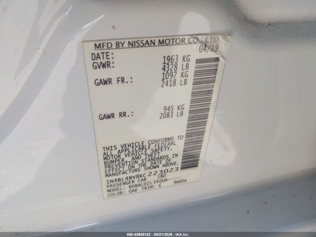Nissan Altima 2.5 S 2019 1N4BL4BV8KC223023 Image 9