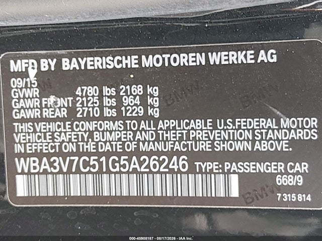 2016 Bmw 428i მანქანა იყიდება აუქციონზე, vin: WBA3V7C51G5A26246, აუქციონის ნომერი: 45908187