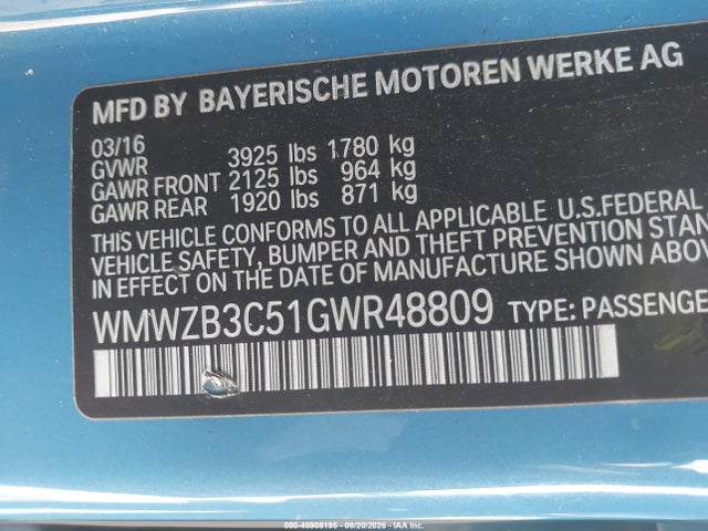 2016 Mini Countryman Cooper მანქანა იყიდება აუქციონზე, vin: WMWZB3C51GWR48809, აუქციონის ნომერი: 45908195
