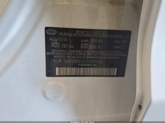 Продажа на аукционе авто 2018 Hyundai Elantra Sel, vin: 5NPD84LFXJH392006, номер лота: 45908204