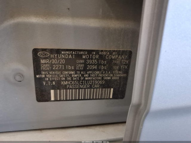 Продажа на аукционе авто 2020 Hyundai Ioniq Hybrid Blue, vin: KMHC65LC1LU219069, номер лота: 45908222