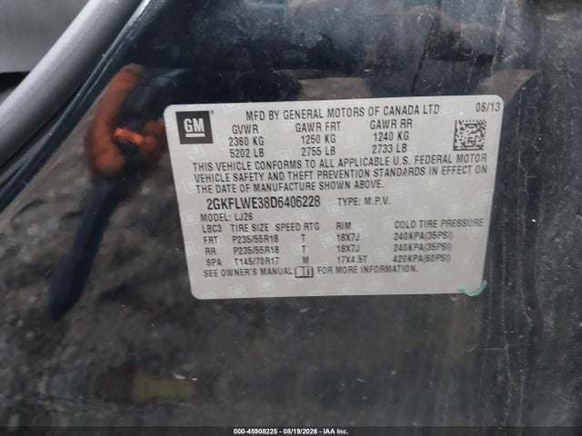 Aukcja sprzedaży 2013 Gmc Terrain Slt-2, vin: 2GKFLWE38D6406228, numer aukcji: 45908225
