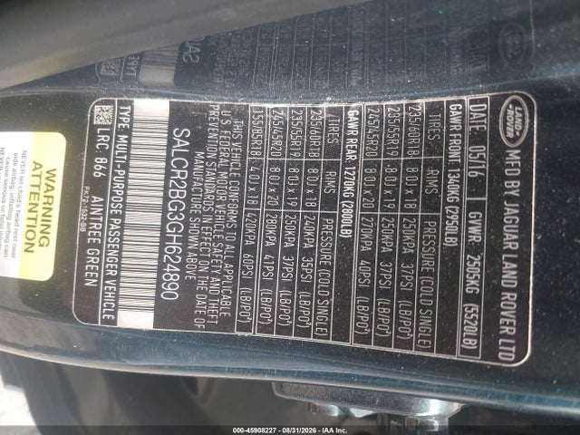 45908227 :رقم المزاد ، SALCR2BG3GH624890 vin ، 2016 Land Rover Discovery Sport Hse مزاد بيع