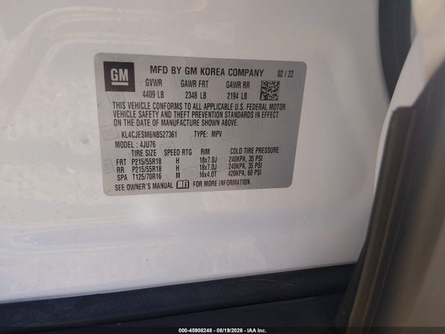 45908248 :رقم المزاد ، KL4CJESM6NB527361 vin ، 2022 Buick Encore Awd Preferred مزاد بيع