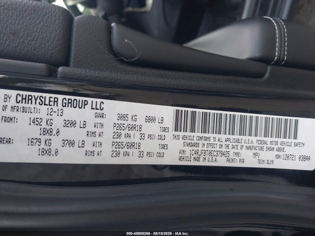 Продажа на аукционе авто 2014 Jeep Grand Cherokee Limited, vin: 1C4RJFBT0EC379425, номер лота: 45908266