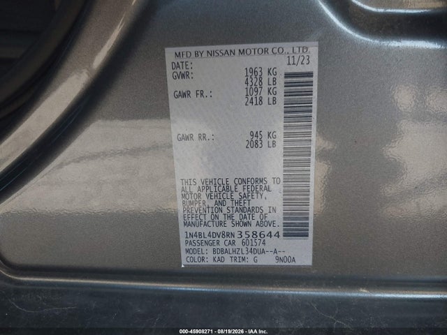Продажа на аукционе авто 2024 Nissan Altima Sv Fwd, vin: 1N4BL4DV8RN358644, номер лота: 45908271