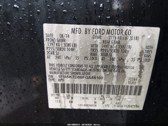 Aukcja sprzedaży 2015 Ford Explorer Xlt, vin: 1FM5K7D86FGA68100, numer aukcji: 45908273