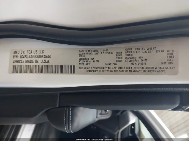 Продажа на аукционе авто 2025 Jeep Grand Cherokee L Altitude X 4x4, vin: 1C4RJKAG5S8684544, номер лота: 45908350