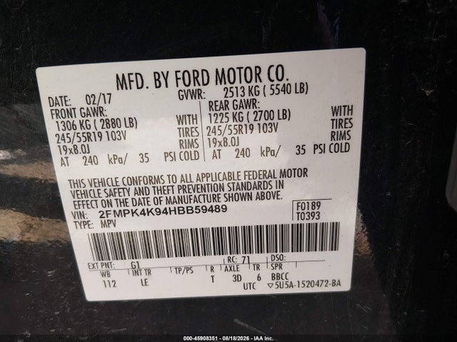 Продажа на аукционе авто 2017 Ford Edge Titanium, vin: 2FMPK4K94HBB59489, номер лота: 45908351