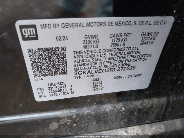 Aukcja sprzedaży 2024 Gmc Terrain Awd Slt, vin: 3GKALVEG2RL271239, numer aukcji: 45908354