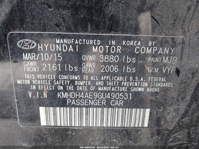 2016 Hyundai Elantra Value Edition მანქანა იყიდება აუქციონზე, vin: KMHDH4AE9GU490531, აუქციონის ნომერი: 45908356