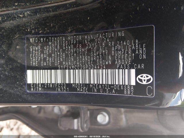 Aukcja sprzedaży 2025 Toyota Corolla Se, vin: 5YFS4MCE2SP224424, numer aukcji: 45908361