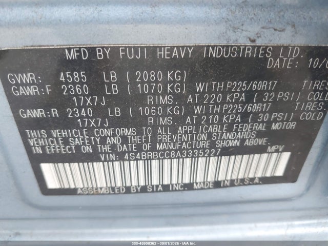 Продажа на аукционе авто 2010 Subaru Outback 2.5i Premium, vin: 4S4BRBCC8A3335227, номер лота: 45908362