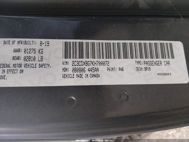 Продаж на аукціоні авто 2019 Dodge Charger Sxt Rwd, vin: 2C3CDXBG7KH700072, номер лоту: 45908367