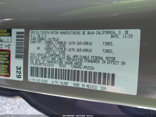 Продажа на аукционе авто 2026 Toyota Tacoma Trd Sport, vin: 3TMLB5JN5TM212215, номер лота: 45908369